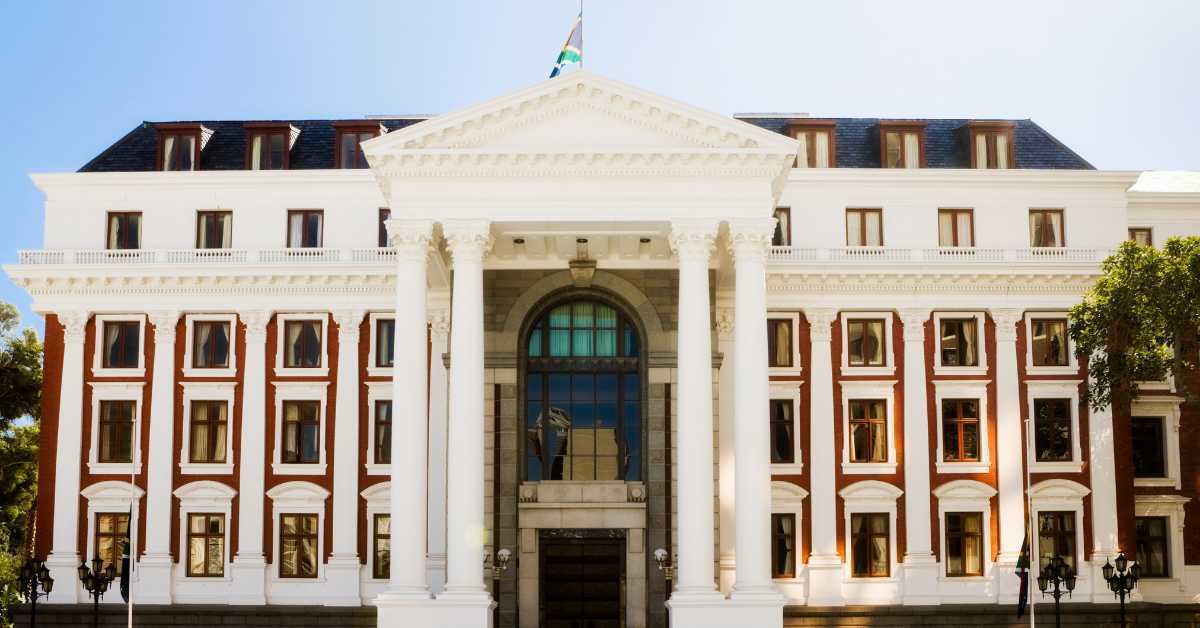 The South African Parliament building where the NCR was created photographed from the front in the sunshine